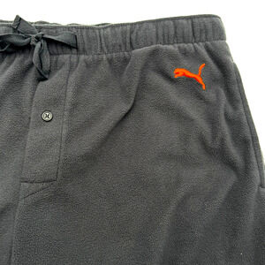 PUMA Men Large Gray Orange Fleece Sweatpants Embroidered Pull On Wide Leg Lounge